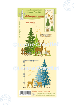 Afbeeldingen van LeCreaDesign® combi clear stamp Kersttafereel met Hertjes
